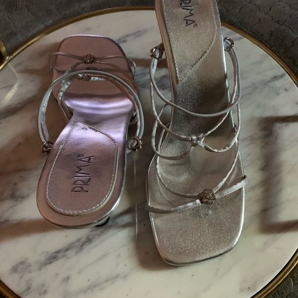 PRIMA Silver Rhinestone Strappy Heeled Sandals - Picture 2 of 5